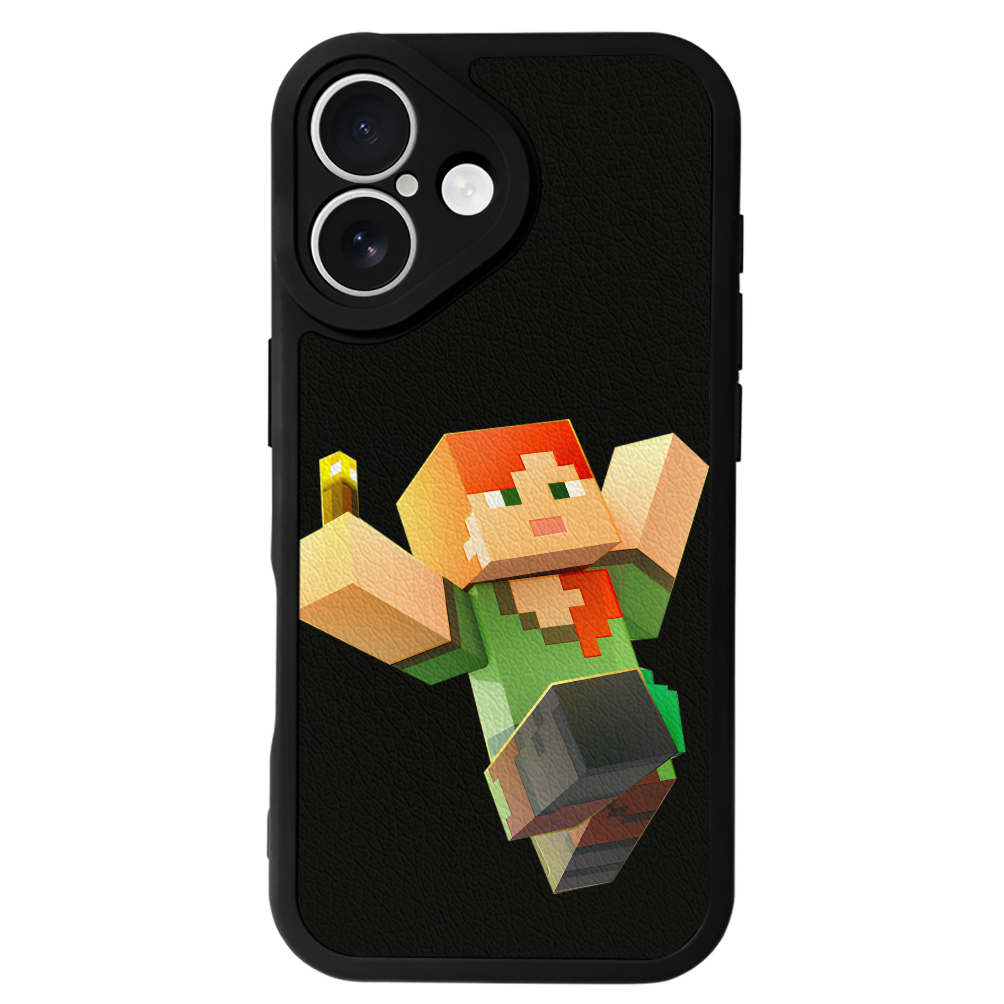 （画像用） マインクラフト ブロックの世界 Minecraft MC Block world 【iPhone 16シリーズ対応】シリコンスマホケース（レザー調） 材質：シリコン